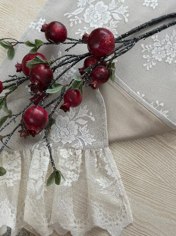 رانر دانتل لوکس طرح ایکیا (IKEA) – دو لایه ترک در دو رنگ خاکی استخوانی