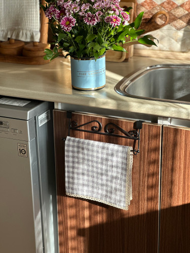 دستمال نخ پنبه چهار خونه طوسی